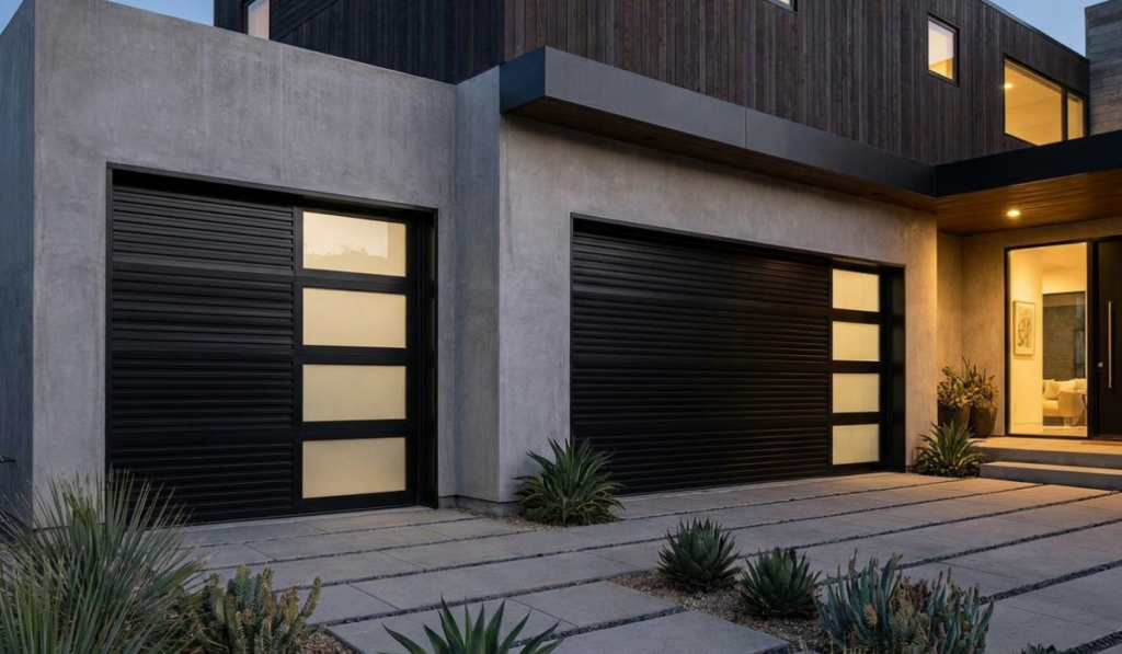 Modern black garage doors